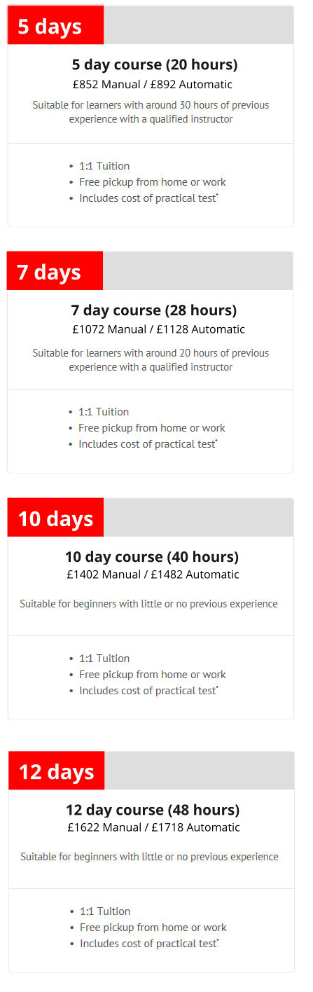 intensive lessons prices